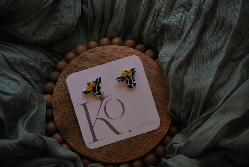 Yellow Rose Cow Studs